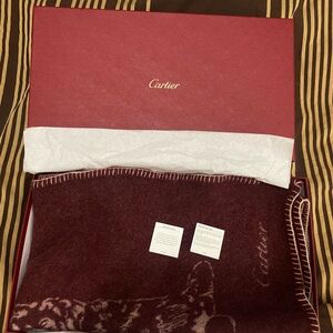 Cartier Panther Print Wool Blanket - Maroon and Cream
